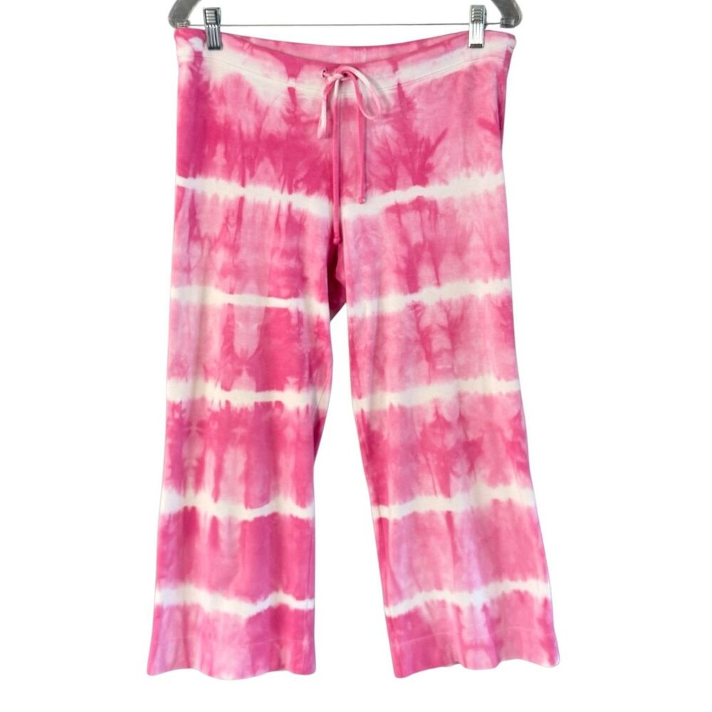 Material Tie Dye Wide Leg Lounge Pants Drawstring Waist Pink White Size M